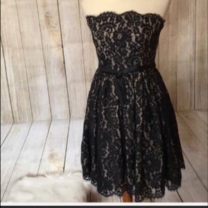 Black lace look overlay strapless dress